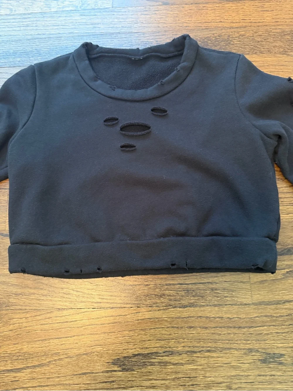 Alo Black Ripped Cropped Sweatshirt, Size XS/S
